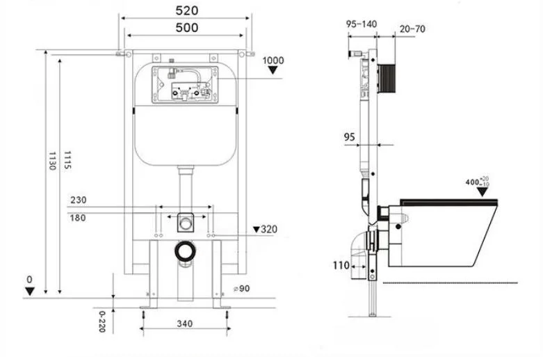 Bathroom Wall Mounted Water Saving Plastic Flush Cistern Concealed Wall Hung Toilet Water Tank with Water Mark